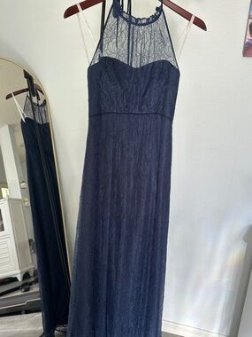 David’s Bridal Navy Lace Halter Maxi Dress Size 8 Formal Bridesmaid